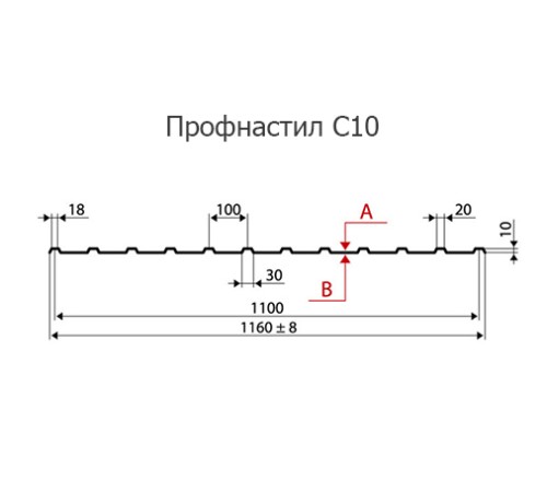 Продольно гнутый профнастил для укрытий конвейеров С10ПГ-1160, 0,5, нержавеющий
