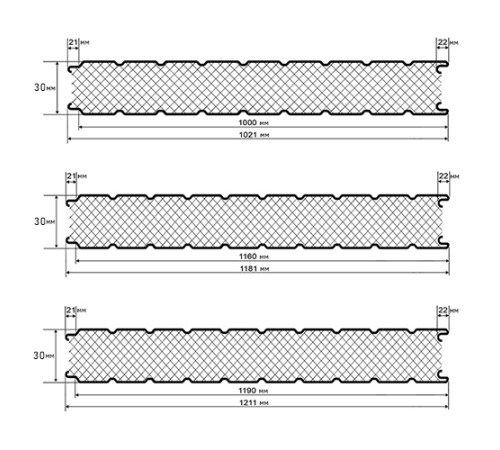 Сэндвич-панель для холодильных камер с пенополиуретаном, ширина 1200 мм, толщина 30 мм, 0.5/0.5, RAL2004